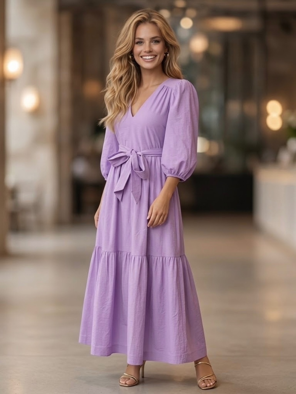 $398 NWOT MarieโRiver Betti Aster Purple Lavender V-Neck Tiered Maxi Dress XS